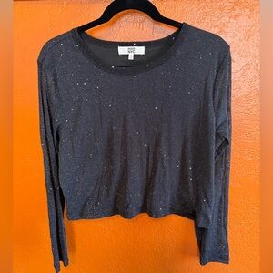 Madden NYC XXL fitted, cropped, long sleeve SPARKLE black top. Excellent!